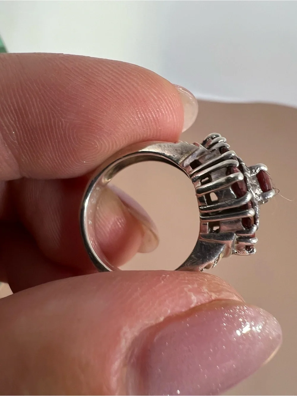 Red Garnet Cluster Sterling Silver Ring
